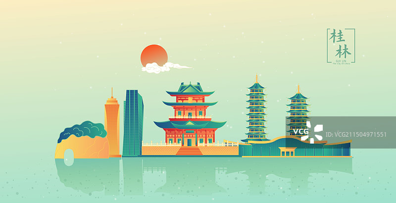 桂林中国风绿色城市简约大气建筑地标图片素材