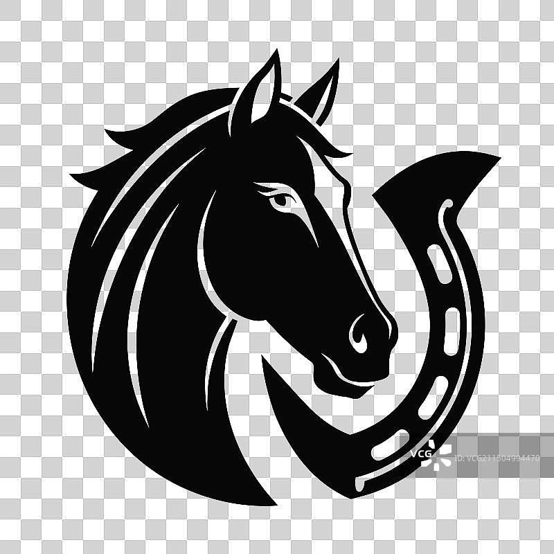 黑白马头与马蹄铁图片素材