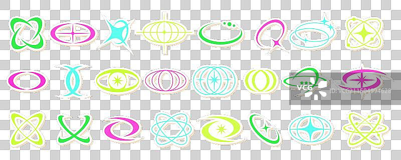 太空迷幻地球形状贴纸套装图片素材