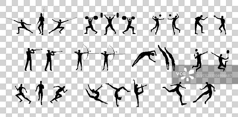 体育运动锻炼人物插画元素合集，奥运会庆祝比赛剪影图片素材