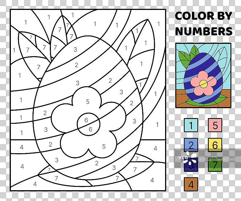 数字填色蓝色复活节彩蛋与树叶图片素材