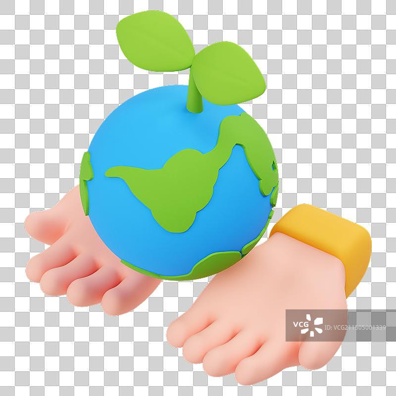 三维立体卡通手捧地球环保插画免抠元素图片素材