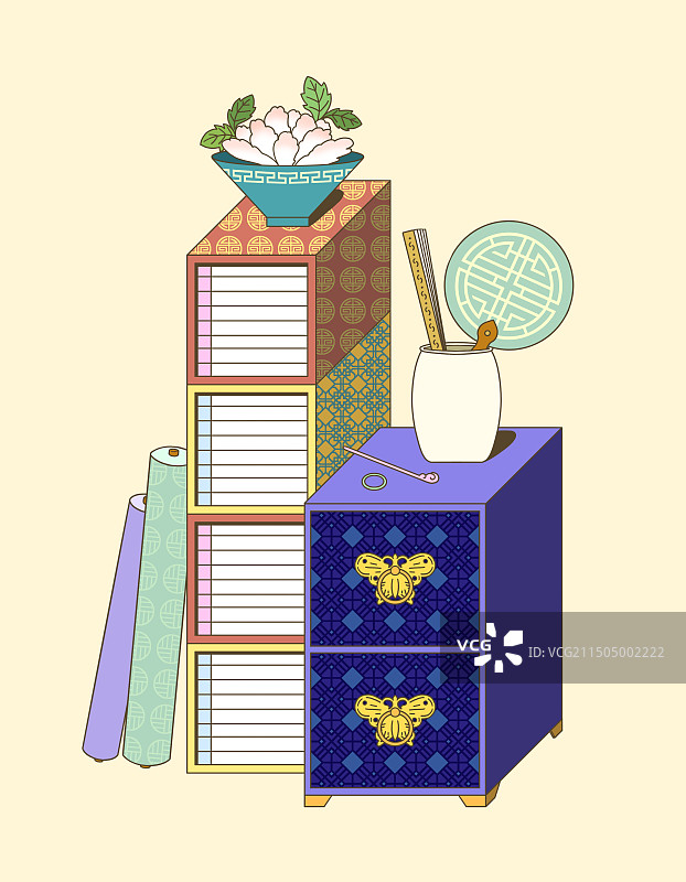 韩国传统，配件，文具，韩国传统图案，丝绸，五斗柜图片素材