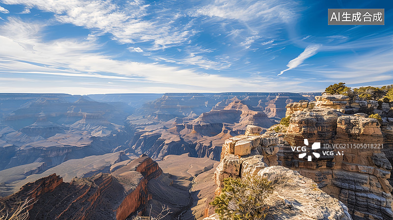 【AI数字艺术】蓝天白云下的大峡谷岩层丹霞地貌景观图片素材