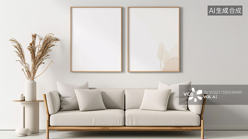 【AI数字艺术】现代简约室内墙壁海报装饰画空白框架模型图片素材