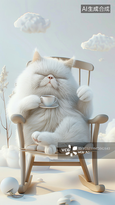 【AI数字艺术】可爱的猫咪雕像在摇椅上图片素材