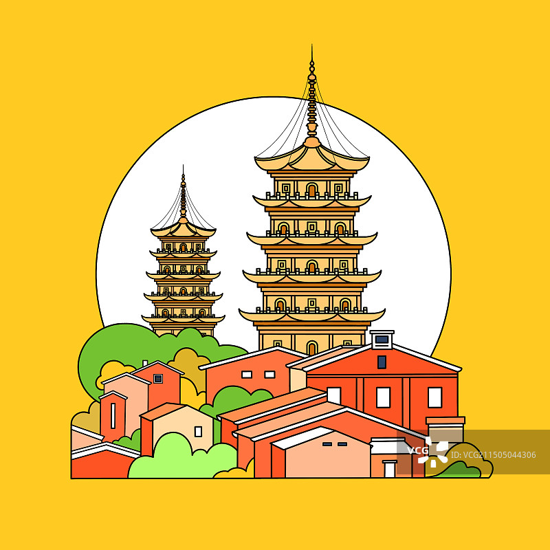 泉州地标——东西塔插画图片素材