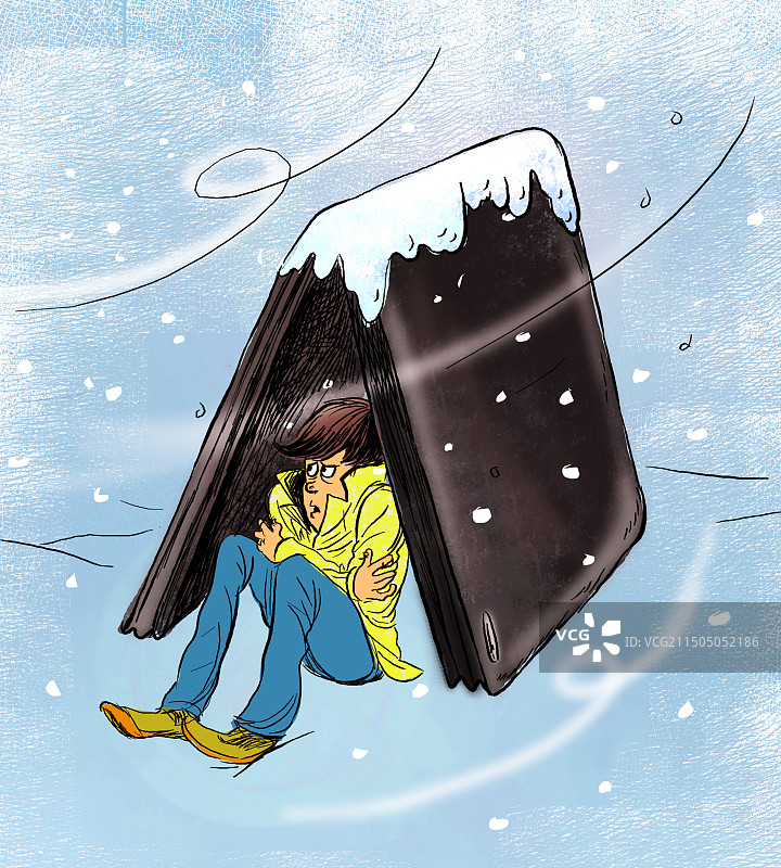 躲在钱包里的人，风雪交加的天气图片素材