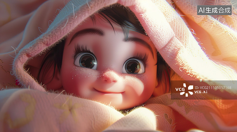 【AI数字艺术】婴儿在被窝下躲猫猫图片素材