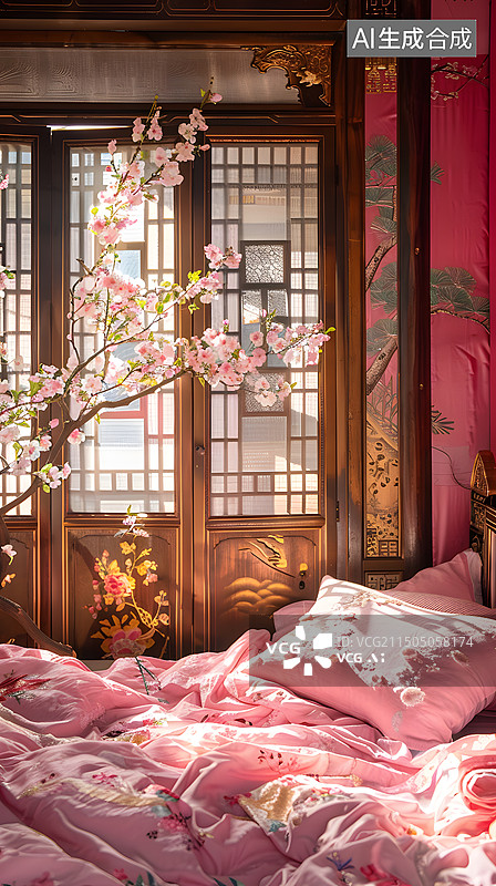 【AI数字艺术】中国风装修设计卧室图片素材