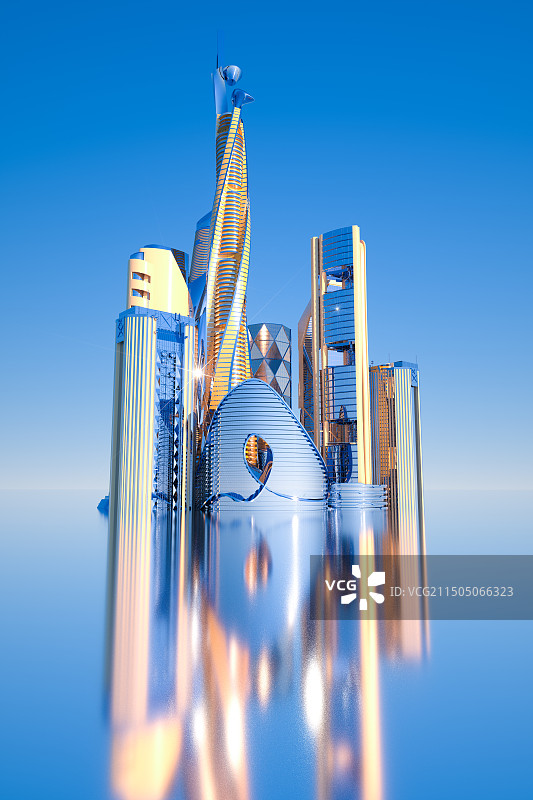 悬浮公路城市建筑群3D渲染空间背景图片素材