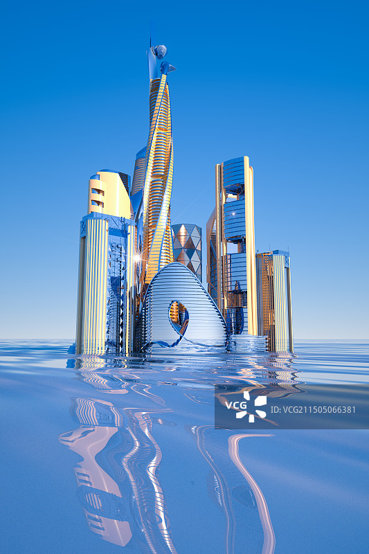 悬浮公路城市建筑群3D渲染空间背景图片素材