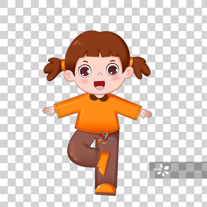 卡通手绘女孩开心踢毽子免抠元素图片素材