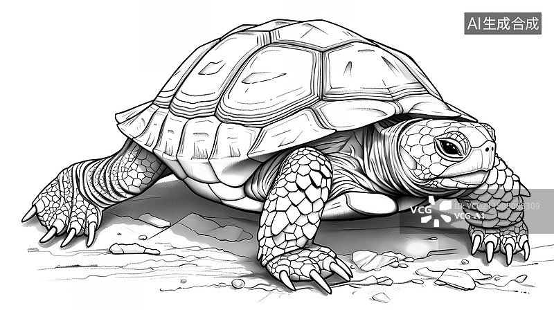 【AI数字艺术】乌龟手绘线稿素描插图图片素材