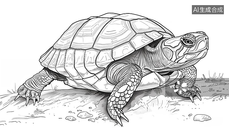 【AI数字艺术】乌龟手绘线稿素描插图图片素材
