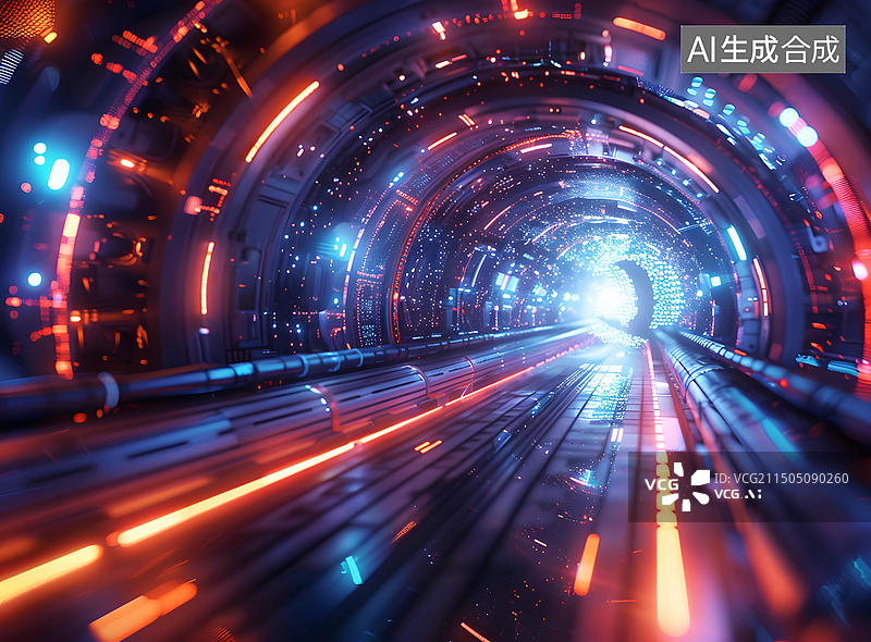 【AI数字艺术】光速科幻隧道图片素材