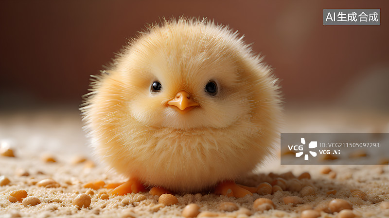 【AI数字艺术】一只毛茸茸的可爱小鸡特写，黄色小鸡仔，萌系，治愈系图片素材