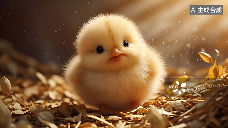 【AI数字艺术】一只毛茸茸的可爱小鸡特写，黄色小鸡仔，萌系，治愈系图片素材