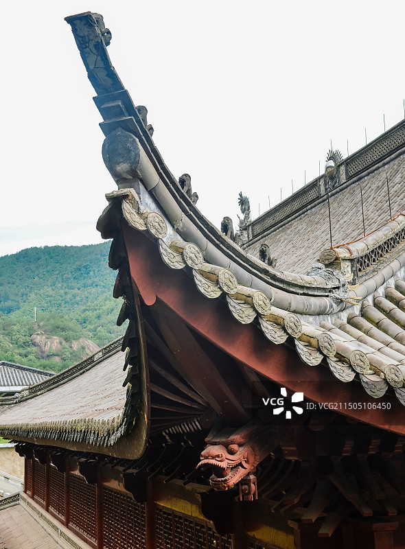 浙江省台州市天台县桐柏宫屋檐龙头雕刻, 道教建筑风景图片素材