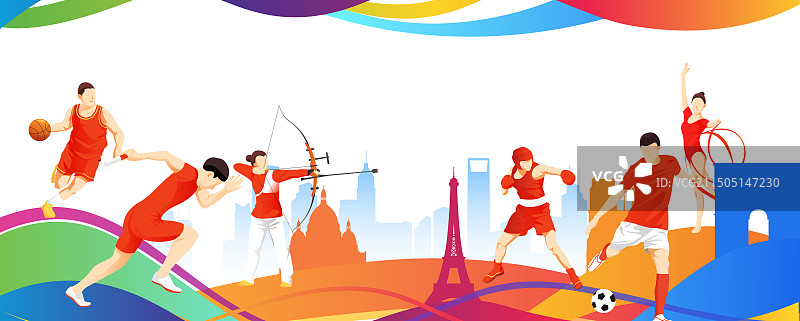 2024巴黎奥运会中国运动员人物矢量插画海报图片素材