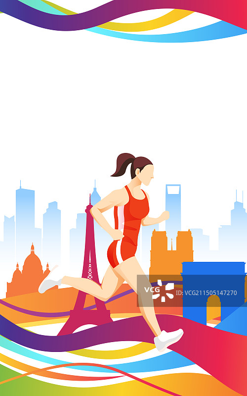 2024巴黎奥运会中国运动员人物矢量插画海报图片素材