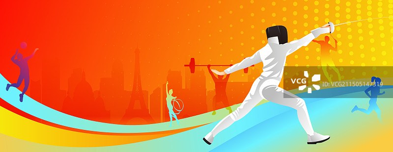 2024巴黎奥运会中国运动员人物矢量插画海报图片素材