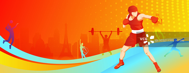 2024巴黎奥运会中国运动员人物矢量插画海报图片素材
