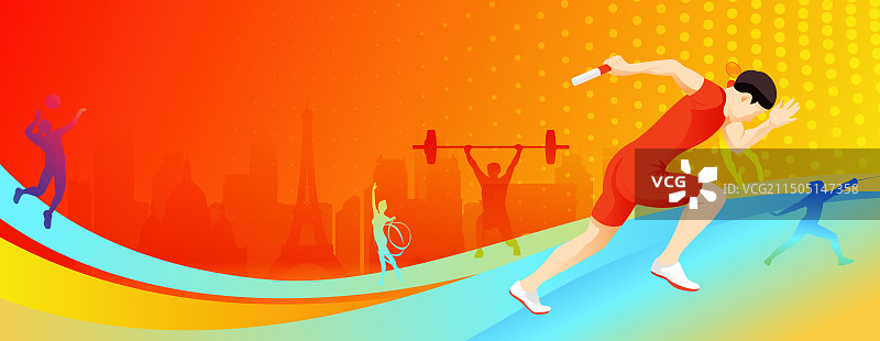 2024巴黎奥运会中国运动员人物矢量插画海报图片素材