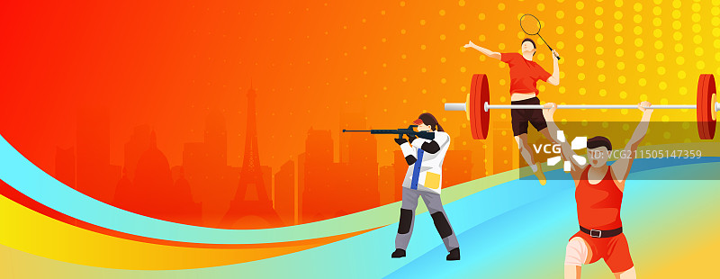2024巴黎奥运会中国运动员人物矢量插画海报图片素材