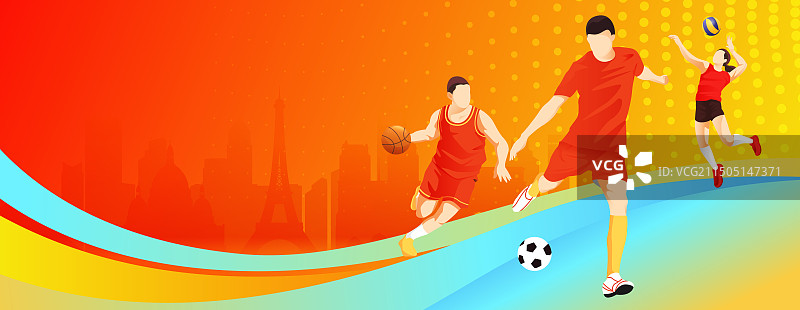 2024巴黎奥运会中国运动员人物矢量插画海报图片素材