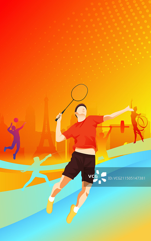 2024巴黎奥运会中国运动员人物矢量插画海报图片素材