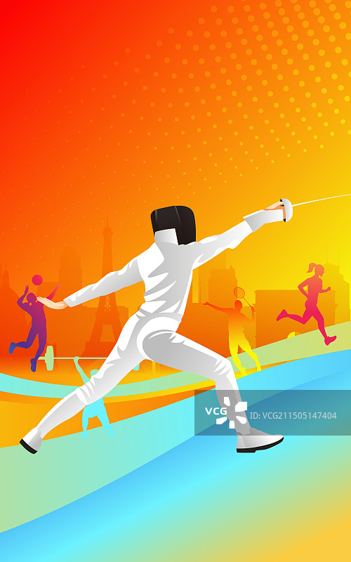 2024巴黎奥运会中国运动员人物矢量插画海报图片素材