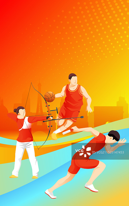 2024巴黎奥运会中国运动员人物矢量插画海报图片素材