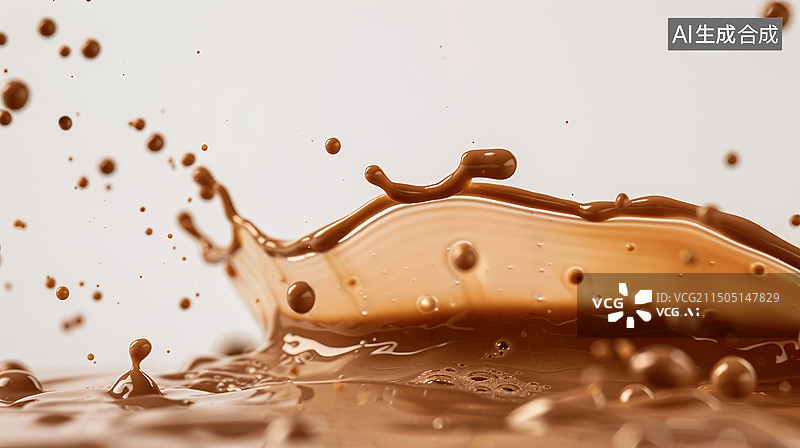 【AI数字艺术】奶茶巧克力溅起的水珠图片素材
