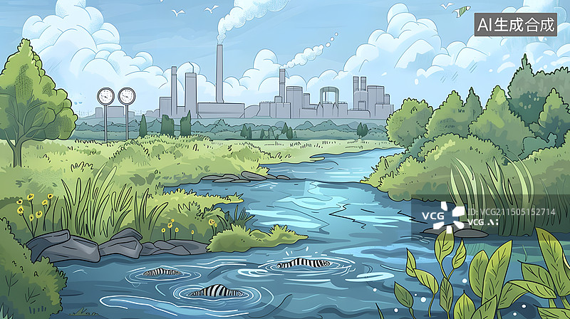 【AI数字艺术】化工厂污染插画背景图片素材