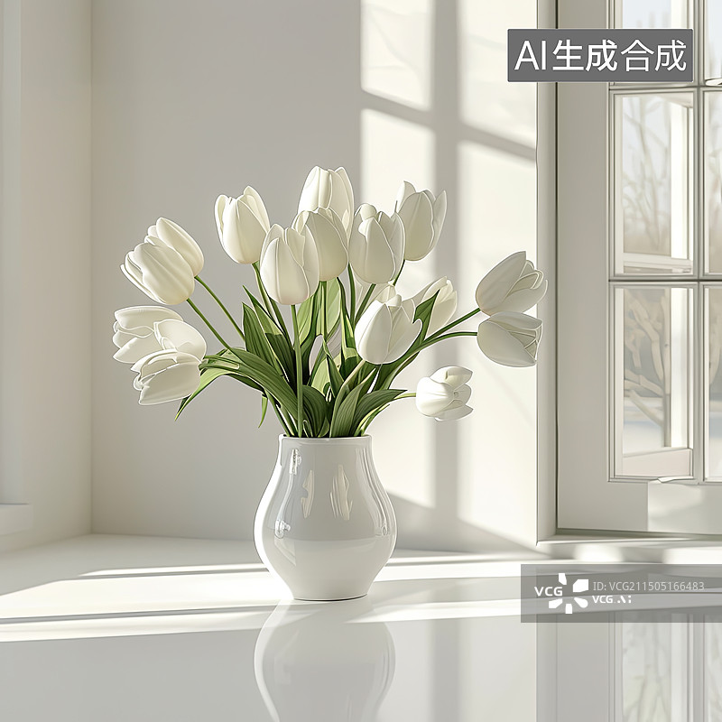【AI数字艺术】桌上花瓶里的花朵特写镜头图片素材