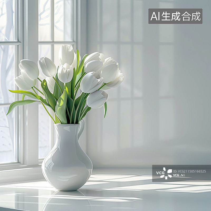 【AI数字艺术】桌上花瓶里的花朵特写镜头图片素材