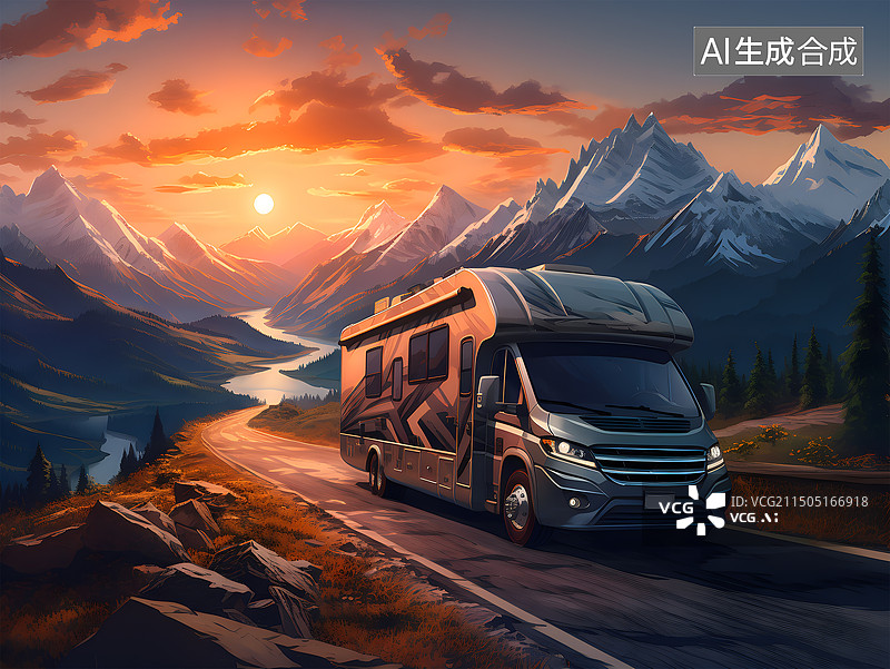 【AI数字艺术】漫画版房车旅行车图片素材