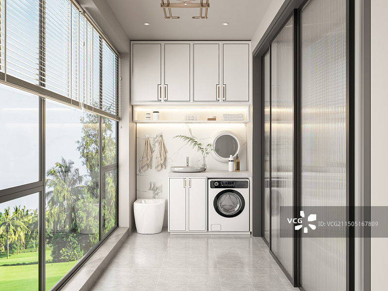 现代风格生活阳台嵌入式洗衣机图片素材