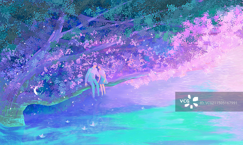 花前月下，流水长情图片素材