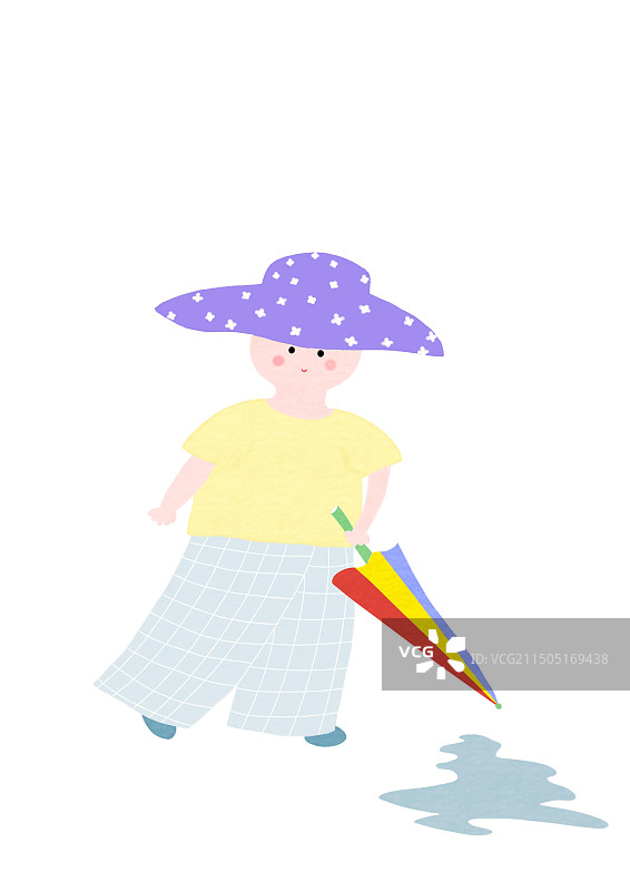可爱儿童插画雨后拿伞的孩子图片素材