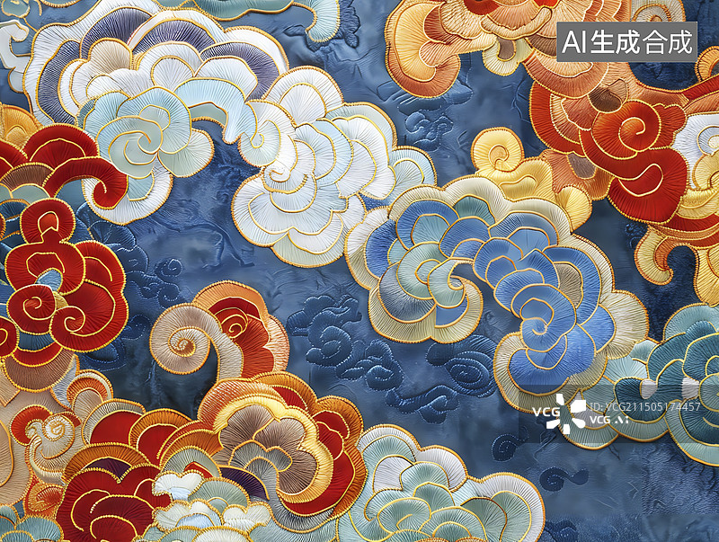 【AI数字艺术】刺绣中国风祥云背景图片素材