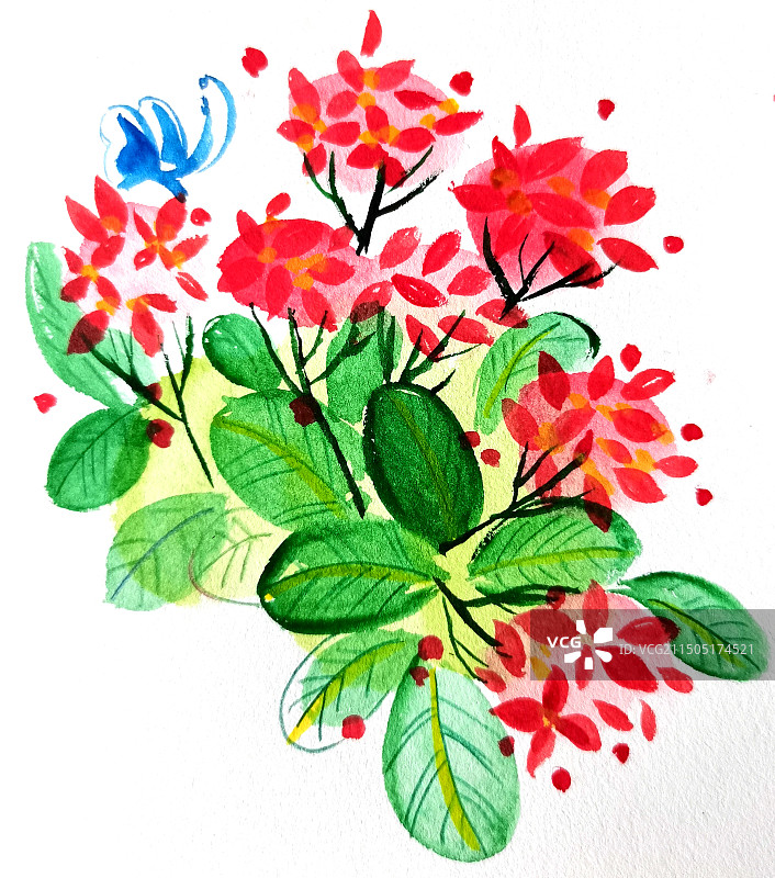 手绘水彩红色花卉01图片素材