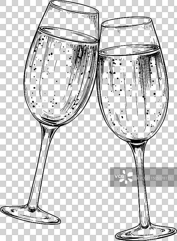 两杯复古香槟素描图片素材