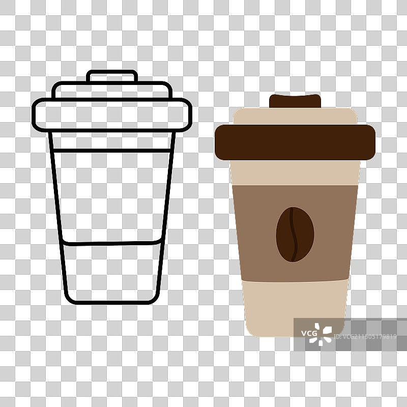 带盖一次性杯子轮廓彩色简笔画图片素材
