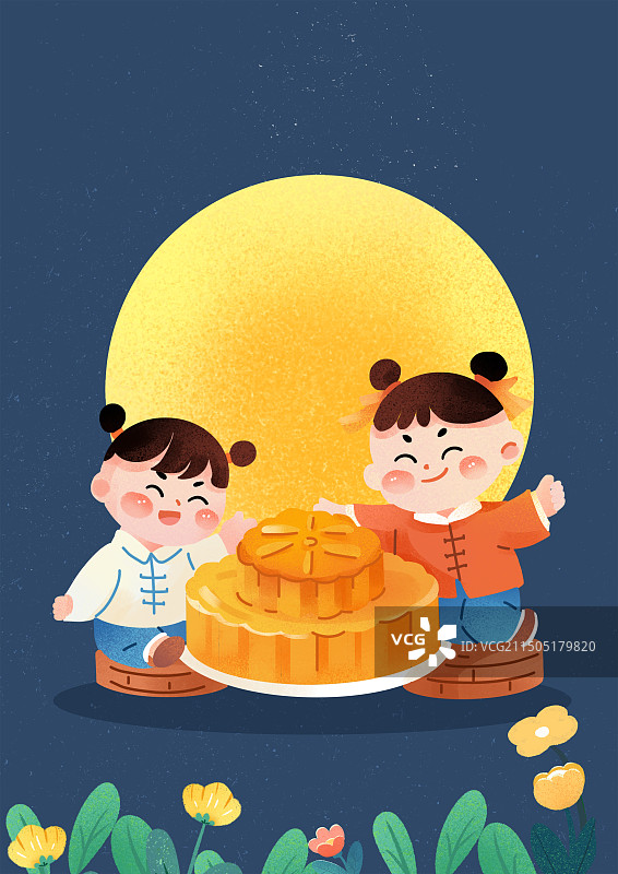 中秋吃月饼插画图片素材