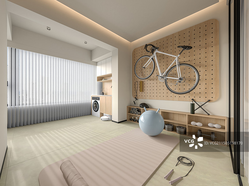 现代阳台嵌入式洗衣机 健身区图片素材