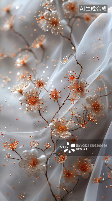 【AI数字艺术】树枝上白花的特写镜头图片素材