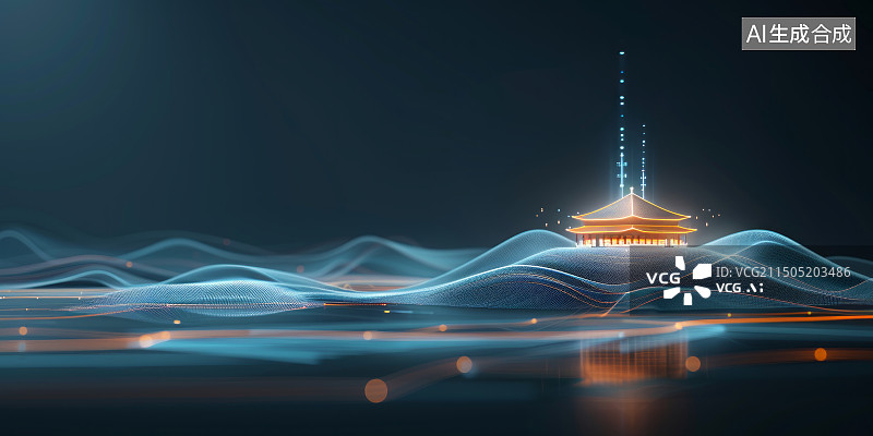 【AI数字艺术】三维效果的中国传统古建筑效果图图片素材