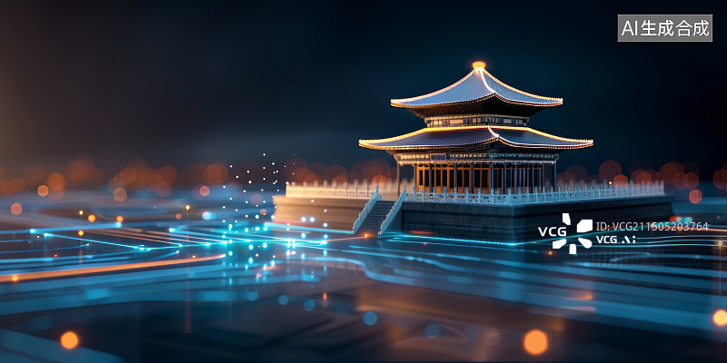 【AI数字艺术】三维效果的中国传统古建筑效果图图片素材